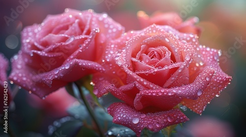 Two Pink Roses With Water Droplets