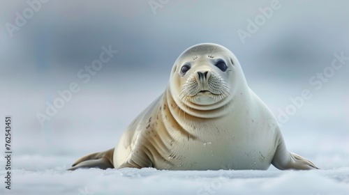 White Seal Sitting on Snow Covered Ground
