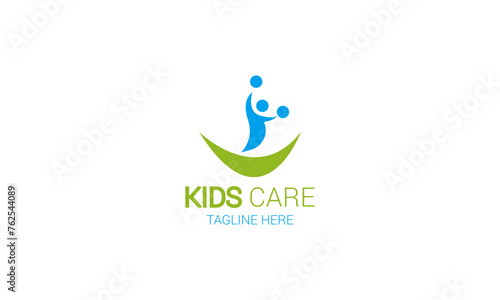 Childcare vector logo with alternative colors and business card template