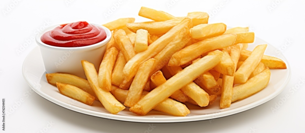 French Fries with Ketchup isolated on white Background. French Fries with Ketchup isolated on white Background.