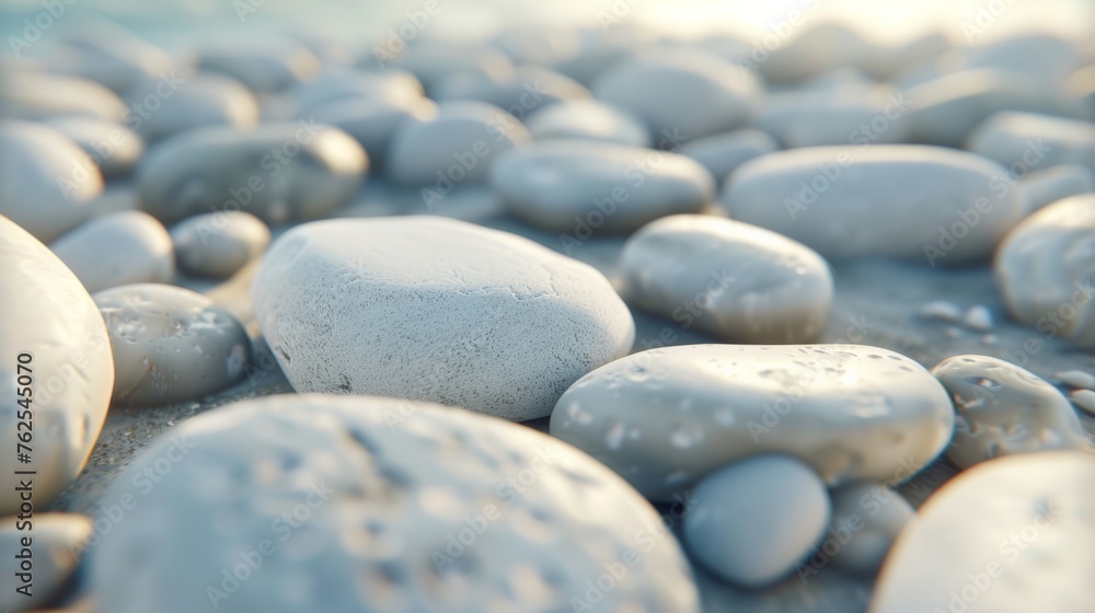 Close-Up View of Smooth Pebbles at the Beach During Golden Hour