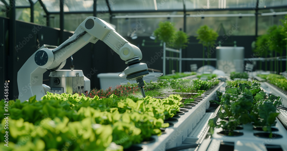 A humanoid robot working in an indoor farm A humanoid robot working in an indoor farm