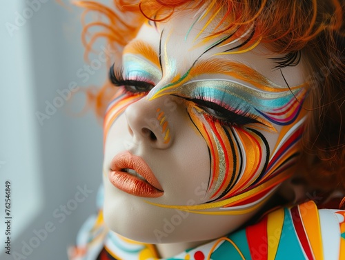 A makeup artist experimenting with avant-garde makeup looks