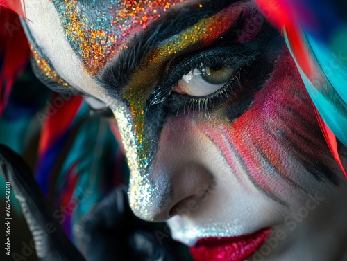 A makeup artist experimenting with avant-garde makeup looks