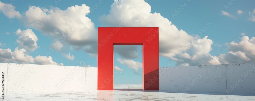 Red Rectangle With Clouds in the Sky Red Rectangle With Clouds in the Sky