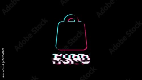 Tiktok Shop -  social media with glitch and retro effect applied. E-commerce app for shopping and selling. Alpha channel footage