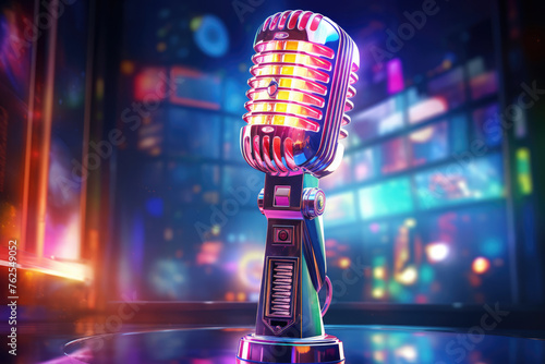 generated illustration vintage Microphone Against a Purple Background