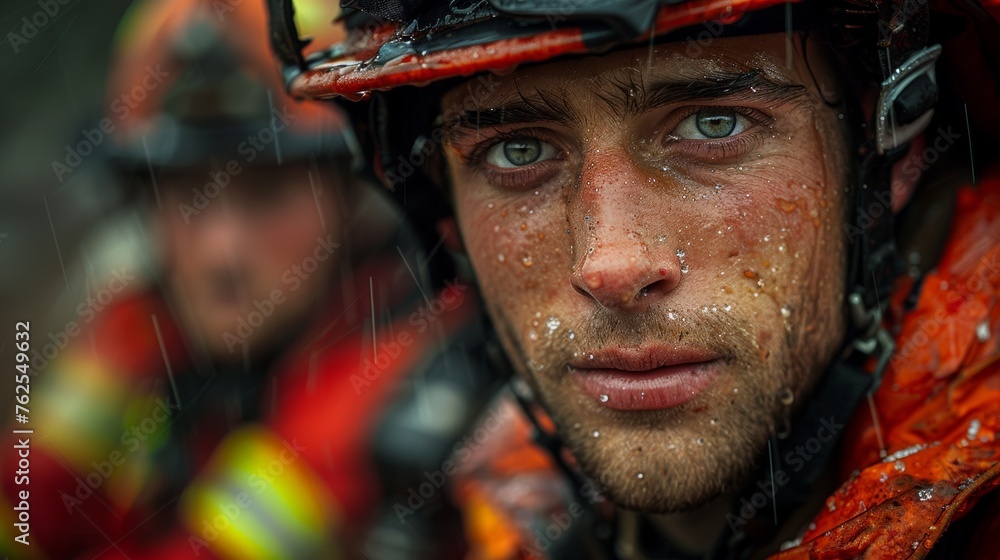 Close Up of a Fireman Wearing a Helmet Close Up of a Fireman Wearing a Helmet