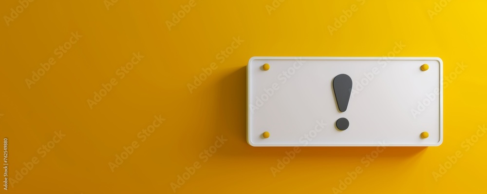White Alert Button With Exclamation Mark On a Bright Yellow Background White Alert Button With Exclamation Mark On a Bright Yellow Background