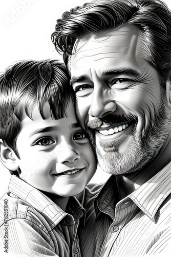 Cute Portrait of happy father and smiling son embracing together..