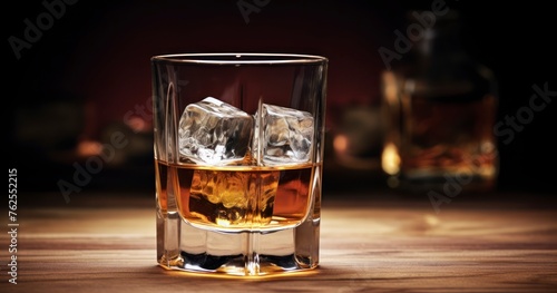 The Smooth Taste of Whiskey Elegantly Displayed on a Wooden Tabletop