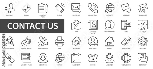 Contact Us line icons set. Chat  support  message  phone. Web and mobile icon.
