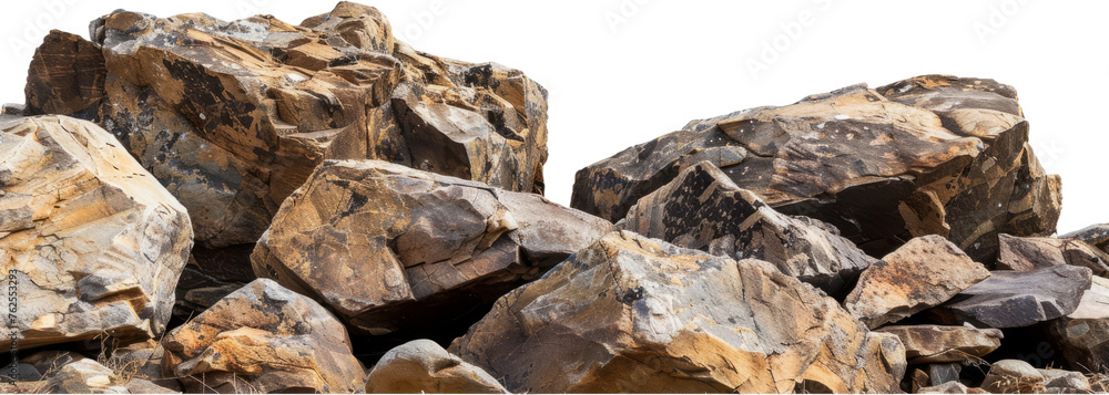 Stack of large rugged boulders, cut out transparent Stack of large rugged boulders, cut out transparent