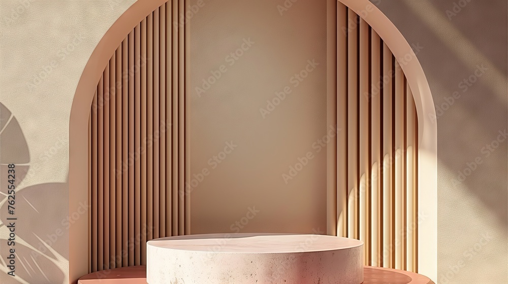 Minimalist Blank Podium Design with Hairdressing Pattern Background, Ideal for Beauty Product Displays, High-Resolution Mockup. Minimalist Blank Podium Design with Hairdressing Pattern Background, Ideal for Beauty Product Displays, High-Resolution Mockup.