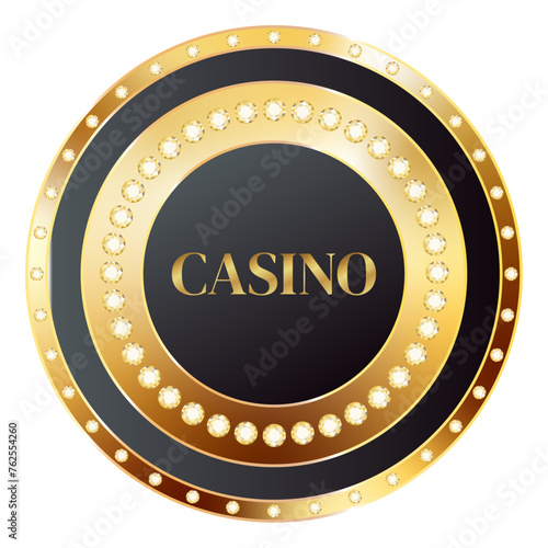 Round vector golden casino chip with diamonds