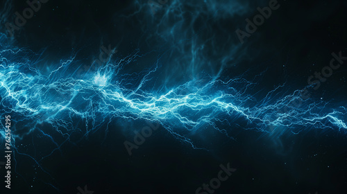 Blue lightning on black background, abstract energy background. 3D rendering