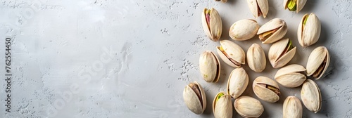 Pistachios on bright white surface with ample space for text and copy, ideal for various uses