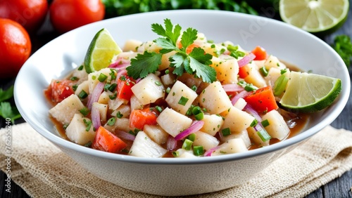 Ceviche, in the style of food photography