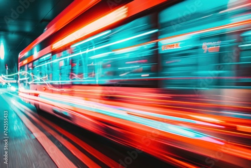 moving red light trail of a bus down the roadway