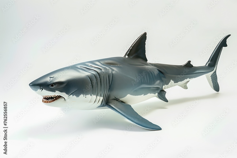 Fototapeta premium toy great white shark on a white background