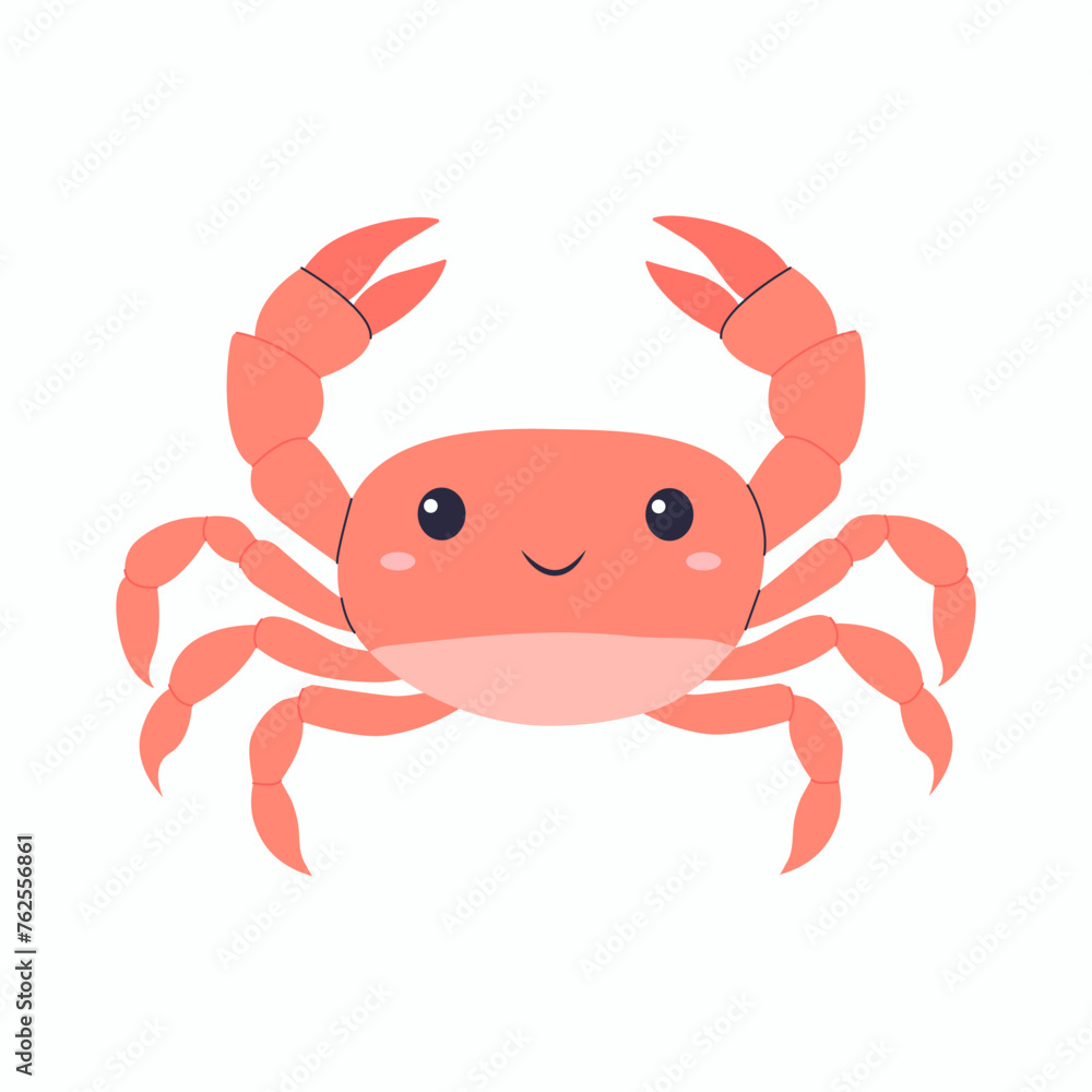 Fototapeta premium Little cute crab isolated on white background, vector illustration, children's illustration, summer
