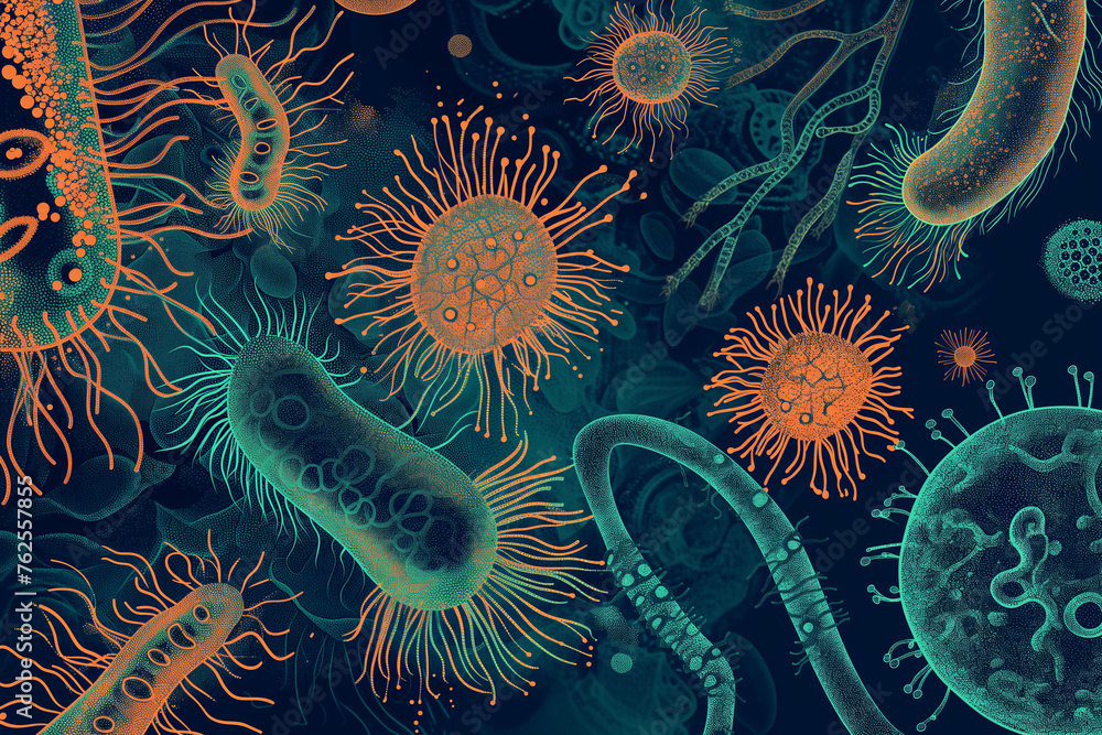 Fototapeta premium group of bacteria and viruses are arranged in the water