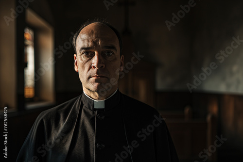 priest stares at camera