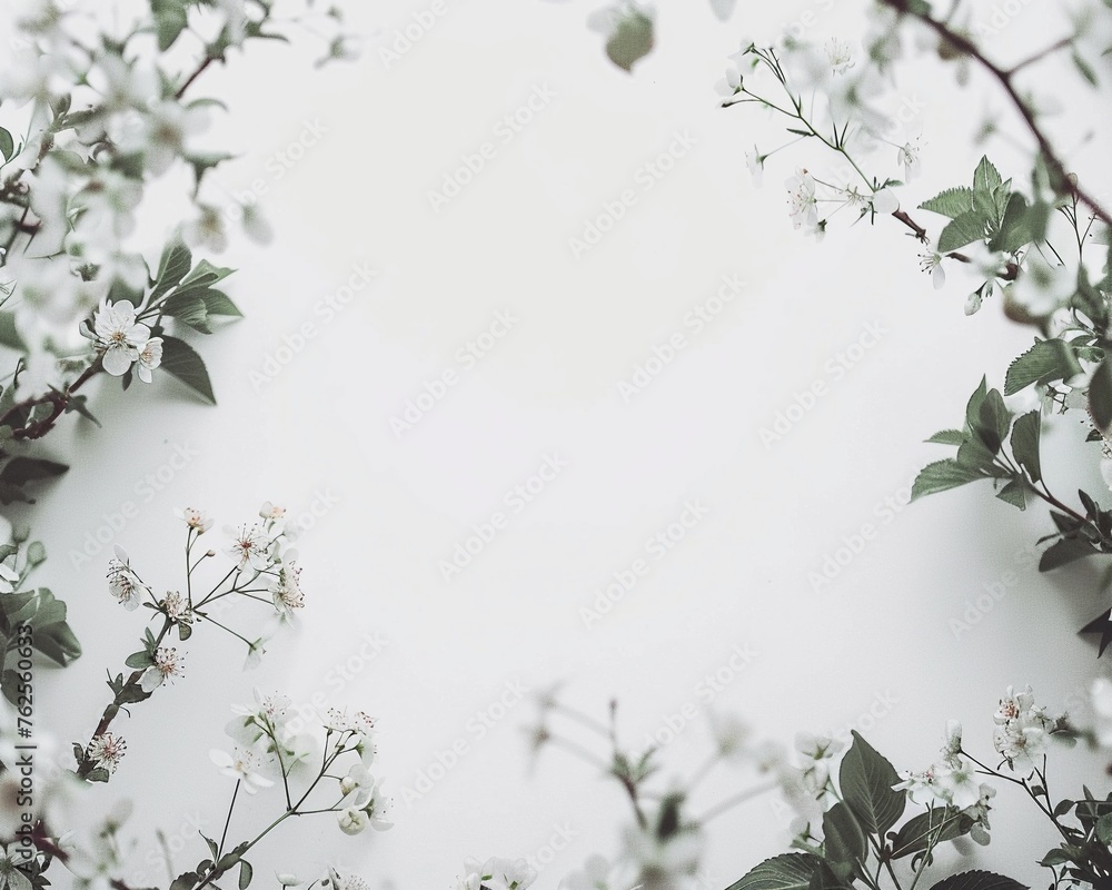 Subtle floral background, minimal aesthetics, clear white space at the center,close-up