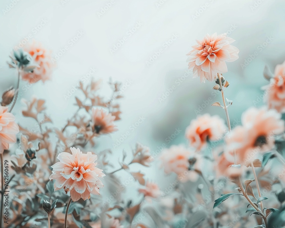 Softly tinted flowers at edges, minimal design, white space in middle for focus,high resolutio