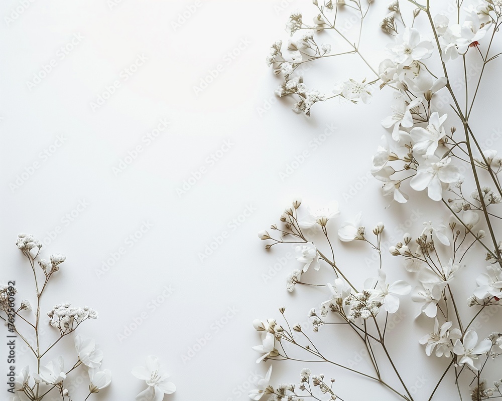 Elegant floral corners, minimal distraction, centered white canvas for creativity,photographic style Elegant floral corners, minimal distraction, centered white canvas for creativity,photographic style