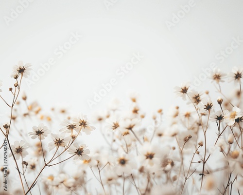 Subtle floral background, minimal aesthetics, clear white space at the center,close-up