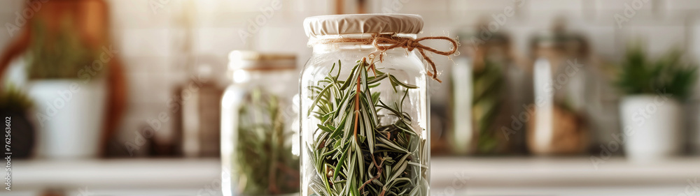 herbs in glass jar