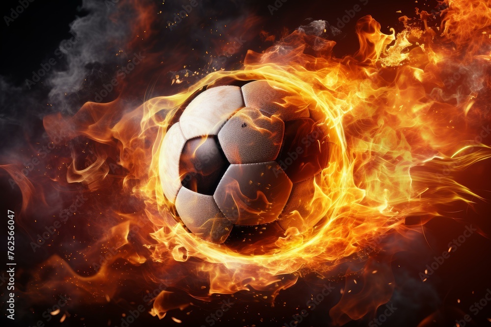 Fototapeta premium Competitive Soccer football flame. Goal equipment. Generate Ai