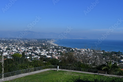 Panoramic view of the Lazio coast from the town of San Felice Circeo, Italy.