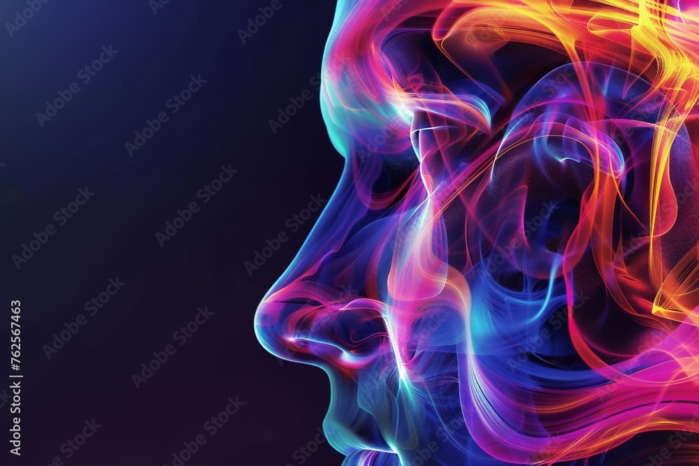 Abstract visualization of sound waves interacting with ear bright colors Abstract visualization of sound waves interacting with ear bright colors