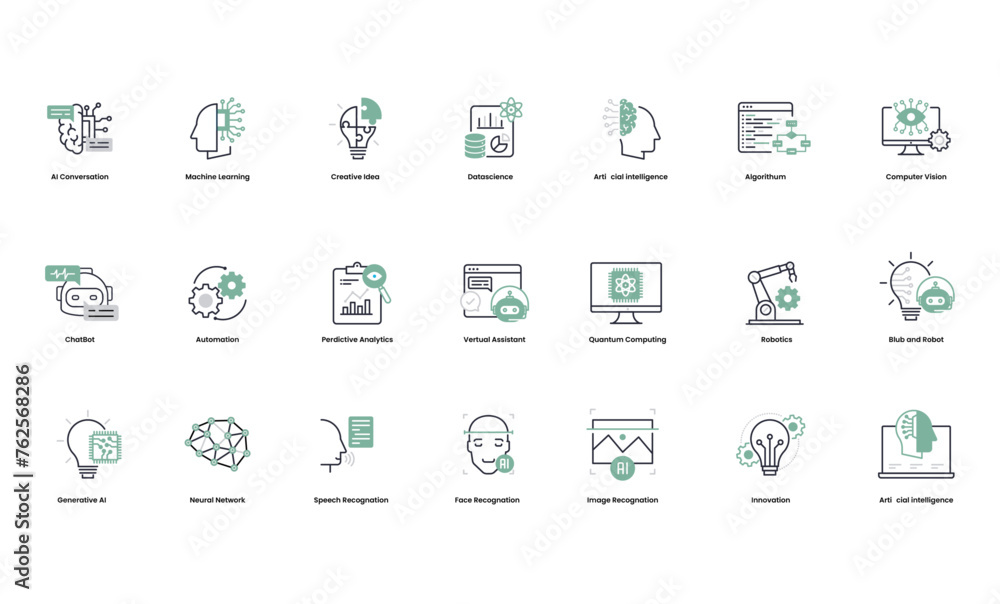Vector Artificial Intelligence icon set for web and mobile apps. Smart conversation, Machine learning, deep learning, technology icons. Vector Artificial Intelligence icon set for web and mobile apps. Smart conversation, Machine learning, deep learning, technology icons.