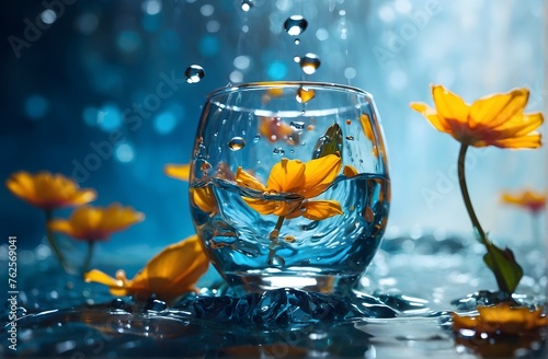 clear water filled in a clear glass with a flower