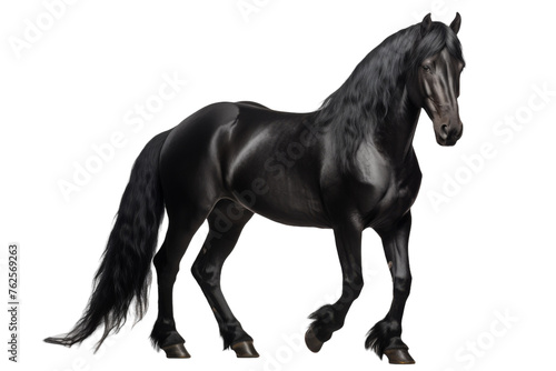 Stunning Black Horse with Glossy Coat Isolated on Transparent Background PNG format