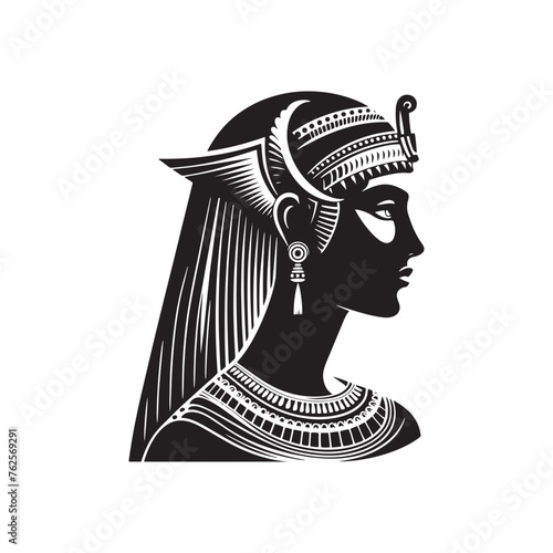 Cleopatra silhouette: Vector Silhouettes Embodying the Grace and Majesty of Cleopatra's Legacy, Cleopatra Black vector illustration.