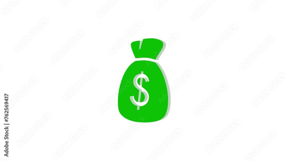 3d money bag logo icon loopable rotated green color animation white background 3d money bag logo icon loopable rotated green color animation white background