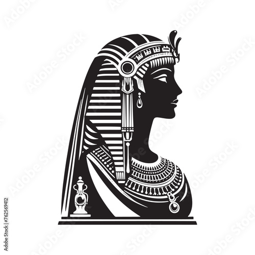 Cleopatra silhouette: Vector Silhouettes Embodying the Grace and Majesty of Cleopatra's Legacy, Cleopatra Black vector illustration.