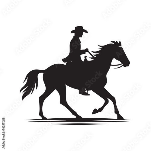 Frontier Legends: Cowboy Vector Silhouette Capturing the Grit, Freedom, and Spirit of Cowboy Culture, Minimalist cowboy black illustration