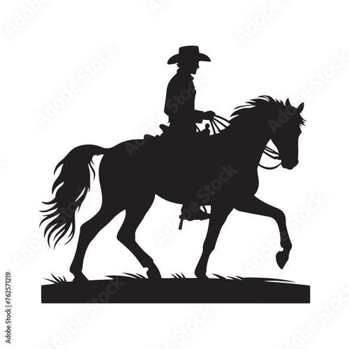 Frontier Legends: Cowboy Vector Silhouette Capturing the Grit, Freedom, and Spirit of Cowboy Culture, Minimalist cowboy black illustration
