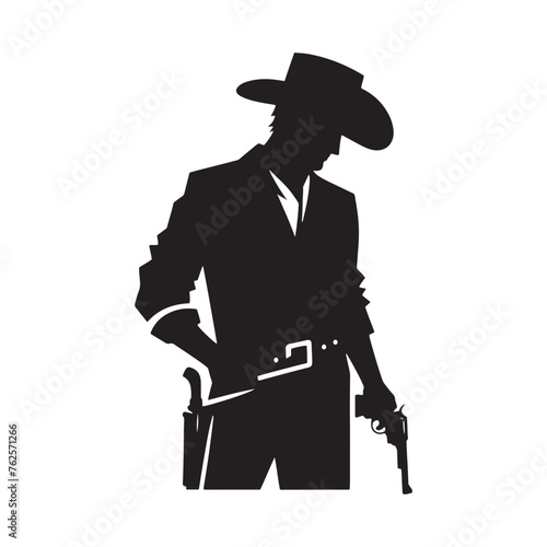 Frontier Legends: Cowboy Vector Silhouette Capturing the Grit, Freedom, and Spirit of Cowboy Culture, Minimalist cowboy black illustration