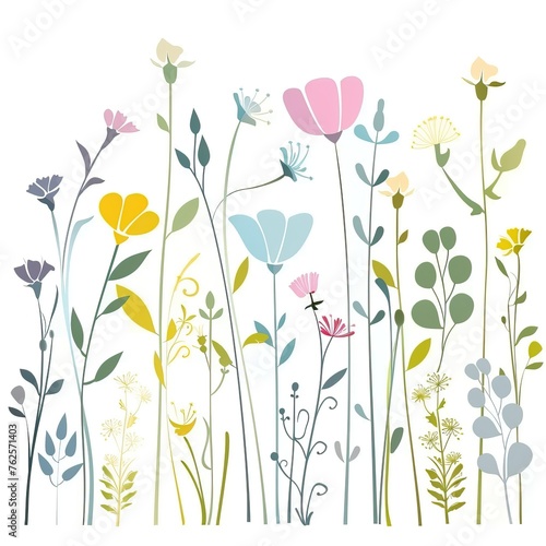 Spring flowers silhouette on white background, spring flowers flat style high quality ai generated image