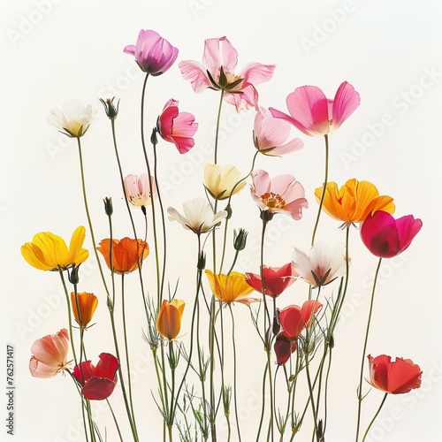 Spring flowers silhouette on white background  spring flowers flat style high quality ai generated image