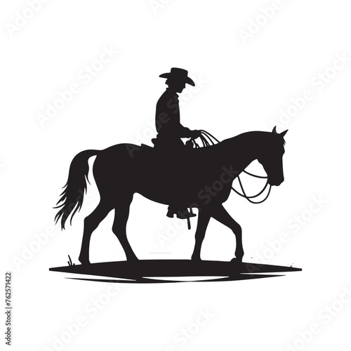 Frontier Legends: Cowboy Vector Silhouette Capturing the Grit, Freedom, and Spirit of Cowboy Culture, Minimalist cowboy black illustration