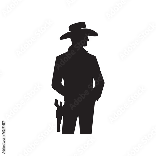 Frontier Legends: Cowboy Vector Silhouette Capturing the Grit, Freedom, and Spirit of Cowboy Culture, Minimalist cowboy black illustration