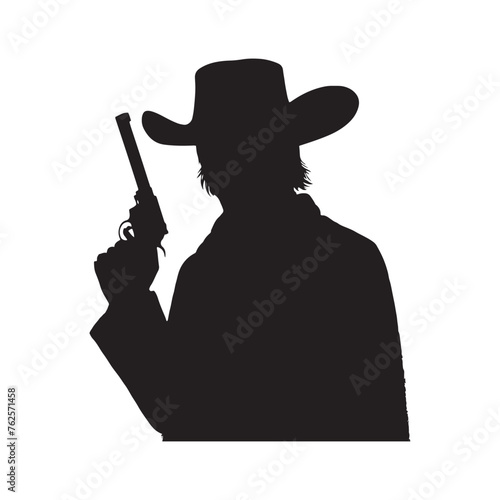 Frontier Legends: Cowboy Vector Silhouette Capturing the Grit, Freedom, and Spirit of Cowboy Culture, Minimalist cowboy black illustration