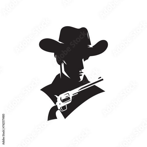 Frontier Legends: Cowboy Vector Silhouette Capturing the Grit, Freedom, and Spirit of Cowboy Culture, Minimalist cowboy black illustration